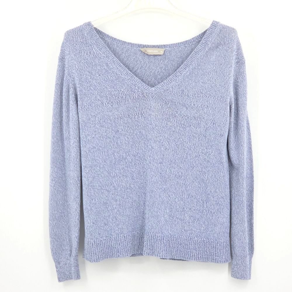 Everlane Sweater Womens Size XXS Blue V Neck Pullover Knit Fall Winter Cotton